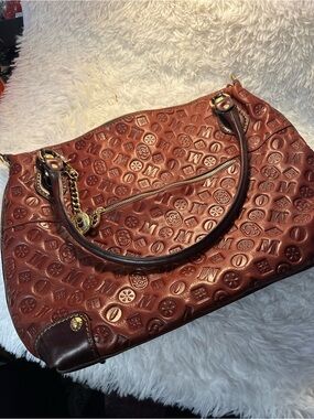 Marino Orlandi Embossed Brown Leather Tote Bag with Gold Hardware
